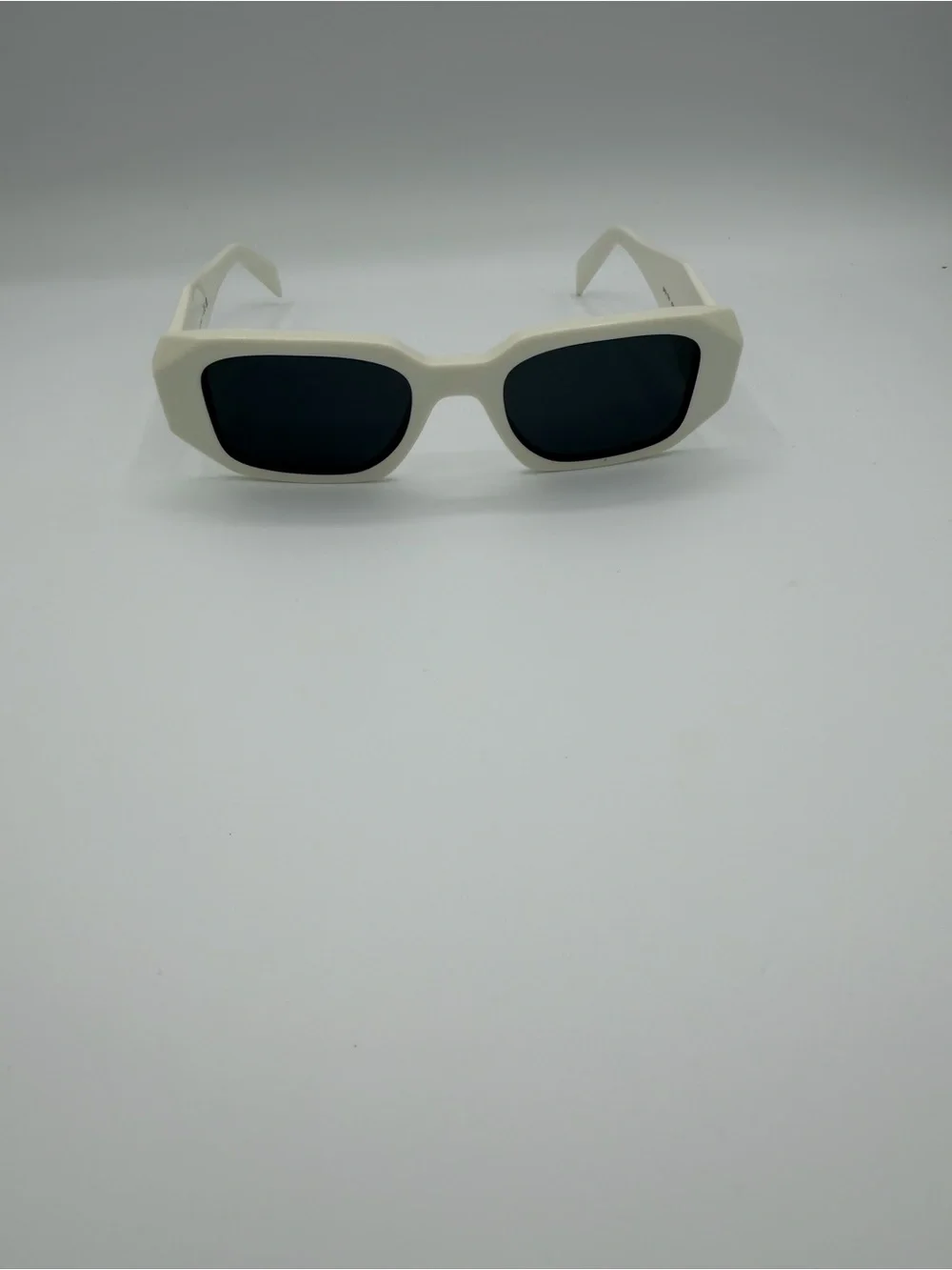 Prada White Glossy Frame Sunglasses with Dark Lenses